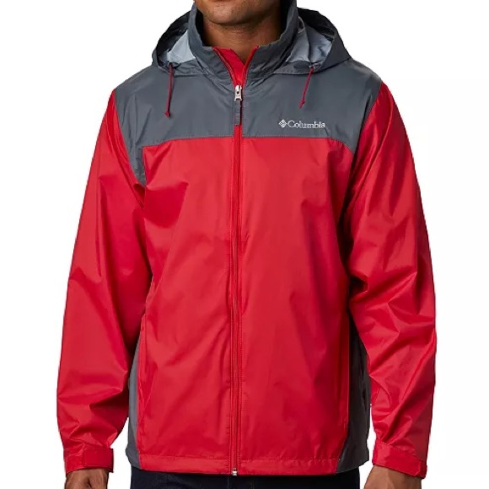 Columbia Glennaker Lake Grey & Red Rain Windbreaker Jacket